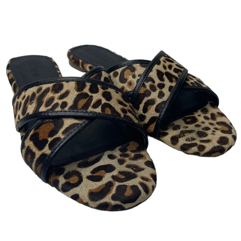 J. Crew Women’s Leather Leopard CrissCross Strap Sandals
